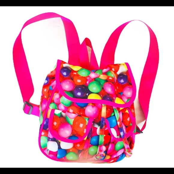 SWEETZ-A-RIFFIC Gum Ball Print Backpack/Bag With Drawstring Fastening Hot Pink - Picture 3 of 14